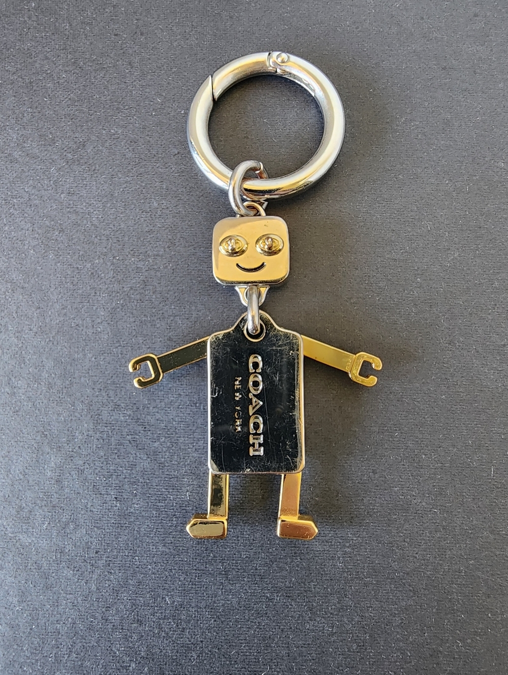 SOLDCoach Silver & Gold Robot Charm, Moveable Arms & Legs, VGUC